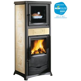 Firewood stove with oven Rossella Plus Liberty Nordica 9.1kW parchment color