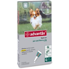 Bayer Advantix Spot-On pour chiens jusqu'à 4 kg. Pack de 4 pipettes