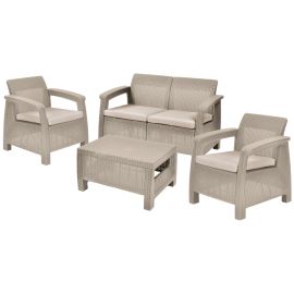 Keter Corfu rattan set 2 armchairs + 1 sofa + 1 table white