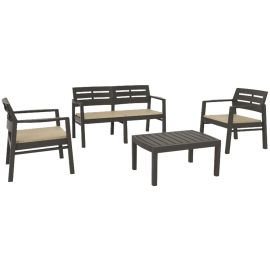 Set Harz Mod. Java Garten 2 Sessel + 1 Sofa + 1 Tischanthrazitfarben mit Kissen