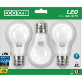 Lampadina Led Sfera Ecolight Conf. 3 pz. E27 SF. 9W Luce Calda