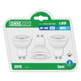 Lampadina Ecolight Spot Led 4040 Conf. 3 Pz. GU10SP. 6W Luce Fredda
