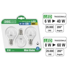 Lampadina Ecolight Led E14M/Gl8W C.Cf3Pz