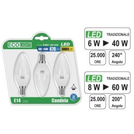 Lampadina Ecolight Led E14 Ol.8W C.Cf3Pz