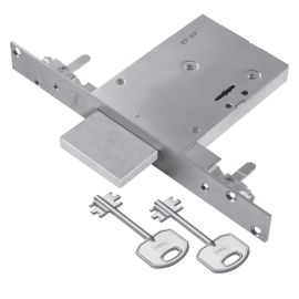 Serratura Corno DM Trak 70 art. N9101470000Serratura a 4 mandate a doppia mappa per inferriate e cancelletti di sicurezza. Serratura, frontale e catenaccio in acciaio zincato.