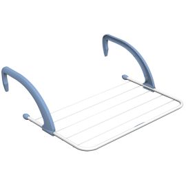 Stendibiancheria Gimi Radio L. 52 cm.In acciaio verniciato con attacchi regolabili in resina, per poggiolo e calorifero, 3 metri da stendere. Dimensioni L52xP34xH18 cm.