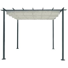 Gazebo acciaio Mod. Veranda telo poliestere scorrevole, 350x250 cm Marrone
