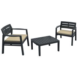 Set Resina Mod. Lombok da giardino 2 poltrone + 1 Tavolo antracite